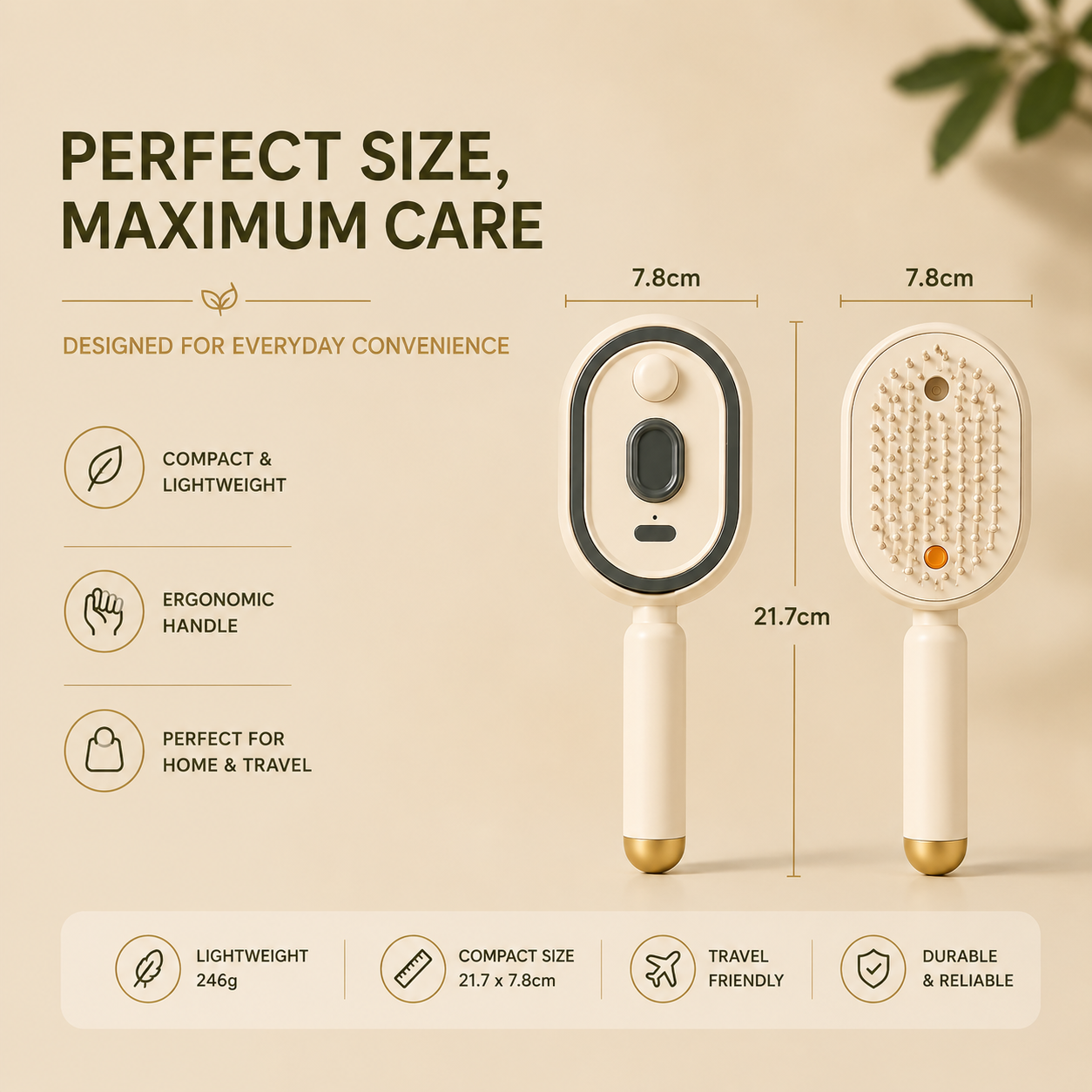 Rechargeable Hair Straightener Brush with Detangling Comb