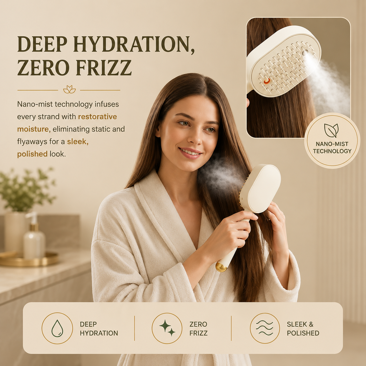Rechargeable Hair Straightener Brush with Detangling Comb