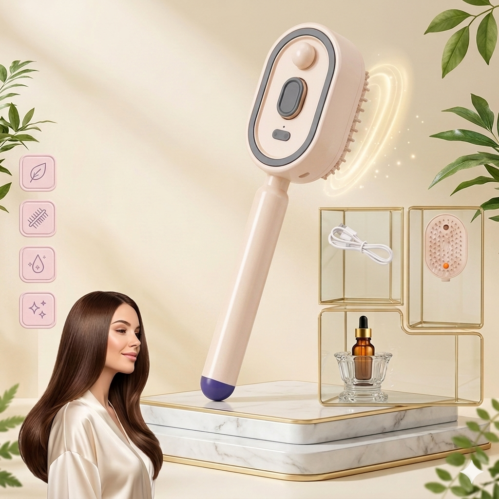 Rechargeable Hair Straightener Brush with Detangling Comb