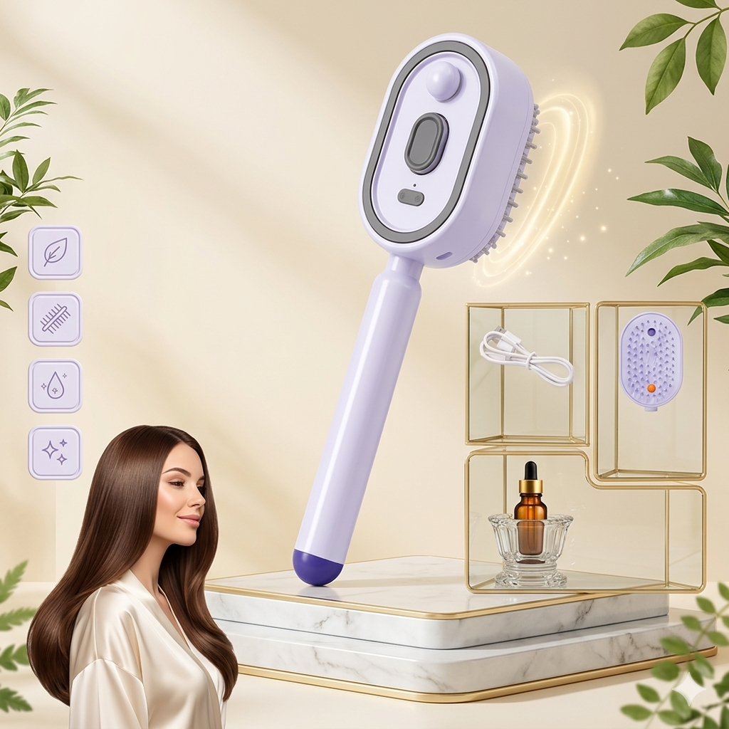 Rechargeable Hair Straightener Brush with Detangling Comb