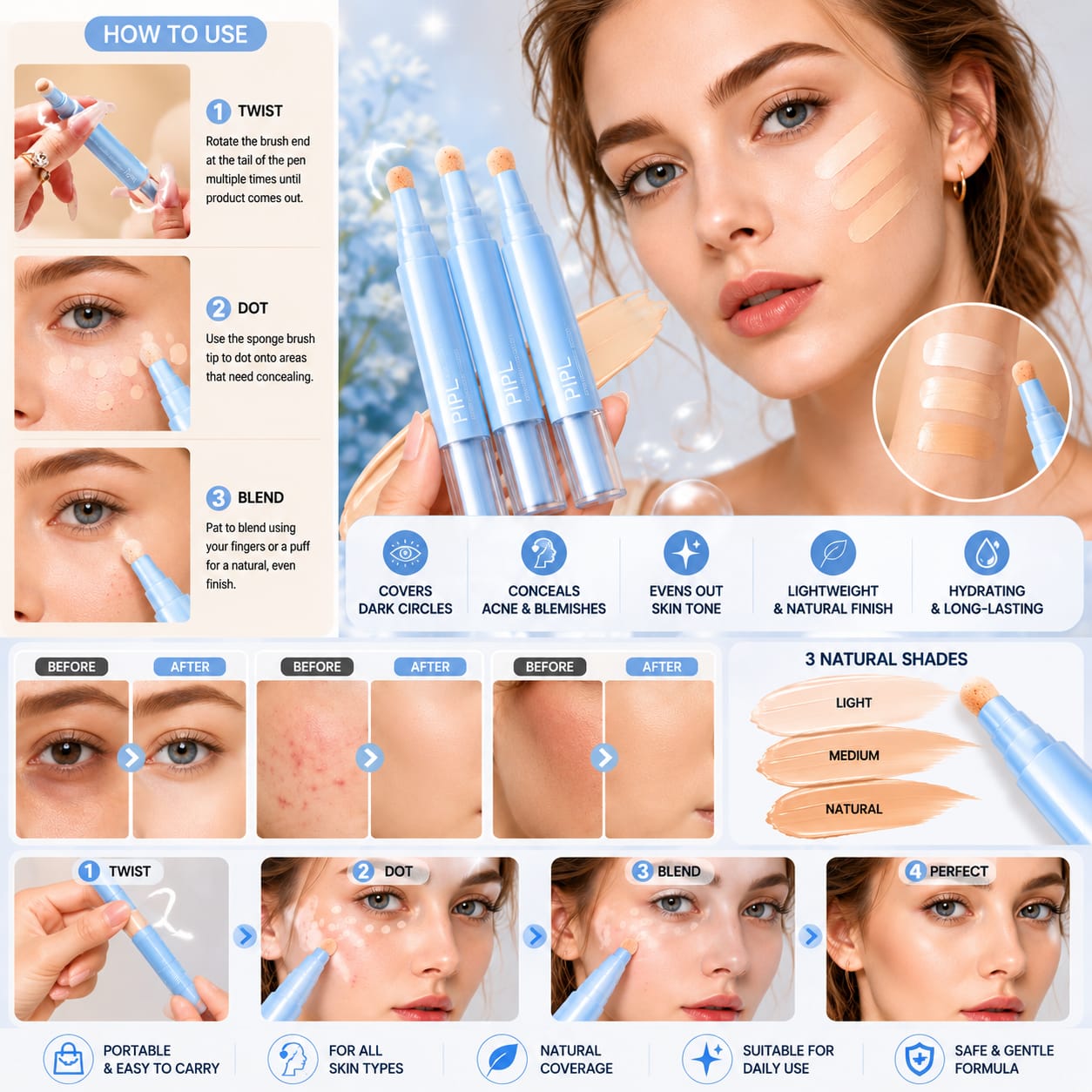 Moisturizing Concealer Face Brightening Concealer Covering Acne Scar and Dark Circles